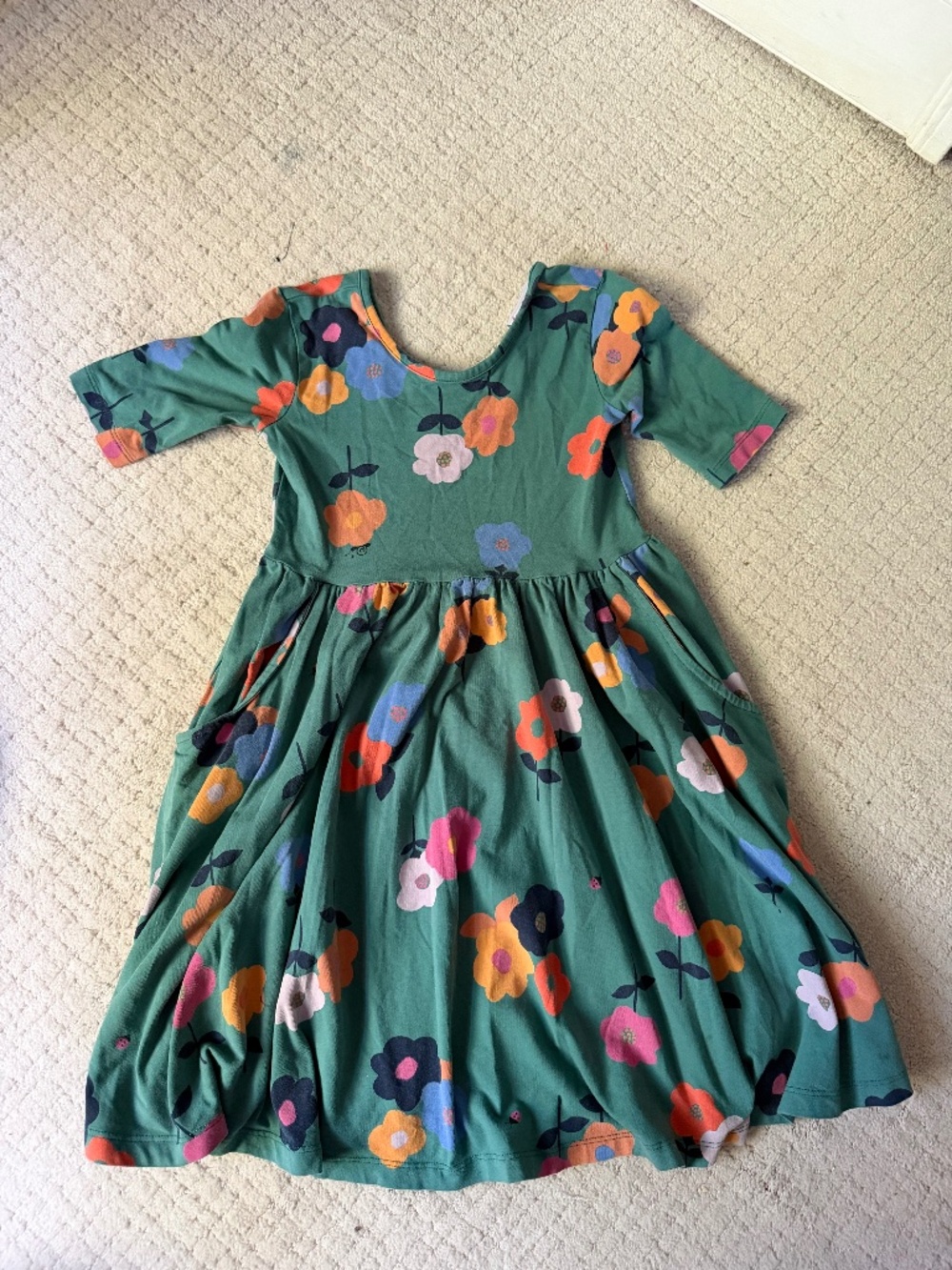 Hanna Andersson Girls Floral Dress Size 8 Green ScandinavianTwirl FLAW*